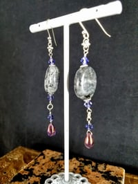 Image 3 of Lustrous Labradorite and Fire Coated Pink Crystals Blue Swarovski Crystals Silver Accents Sterlin...