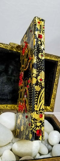 Image 8 of Slim Red Rhinestoned Black and Gold Art Deco Dazzling Makeup Shrine Handmade Magnetic Makeup Pale...