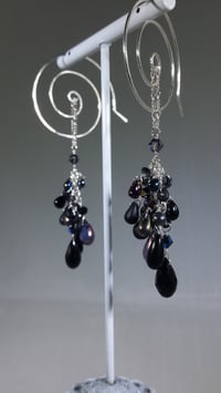 Image 8 of Black and Deep Purple Goth Crystal Tear Cluster Handmade Sterling Spiral Hook Earrings for Steamp...