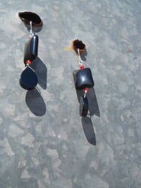 Image 2 of Little Onyx and Red Crystal Sterling Silver Hooks Earrings