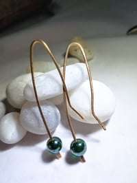 Image 4 of Smash It Pretty Sea Green Fire Hardened Druk Beads Long Elf Ear Handmade Gauged Bronze Wire Hook ...