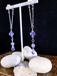 Image 3 of Tanzanite Blue Crystal Drops Handcut Czech and Swarovski Crystals Dancing Queen Sterling Silver C...