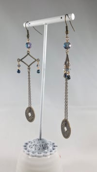 Image 1 of Lavender Aurora Borealis Coated Crystal Drops With Good Luck Coins on Fine Bronze Chain Extra Lon...