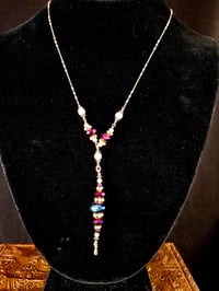 Image 1 of Flame Coated Dark Aurora Purple Red Czech Crystal and Sterling Silver Laser Etched Spheres Pendan...