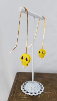 Image 4 of Smash it Pretty Festive Skull Silhouette Red or Yellow Elf Ear Long Bronze Earrings f...