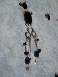 Image 5 of Black as Onyx Crystal and Glass Beads on Three Hammered Bronze Feathers Steampunk Feather Vegan A...