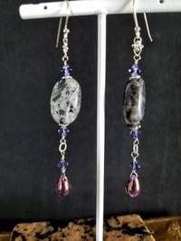 Image 4 of Lustrous Labradorite and Fire Coated Pink Crystals Blue Swarovski Crystals Silver Accents Sterlin...