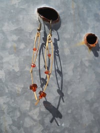 Image 5 of Amber Crystal and Glass Beads on Hammered Bronze Feathers Steampunk Feather Vegan Alternative Bro...
