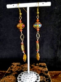 Image 1 of Fall Leaves Bronze Accents and Hand Cut Amber Topaz Czech Crystal and Leaf Drops Swarovski Crysta...