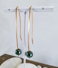 Image 5 of Smash It Pretty Sea Green Fire Hardened Druk Beads Long Elf Ear Handmade Gauged Bronze Wire Hook ...