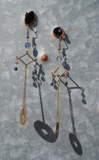 Image 2 of Lavender Aurora Borealis Coated Crystal Drops With Good Luck Coins on Fine Bronze Chain Extra Lon...