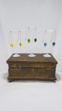 Image 5 of Smash it Pretty Festive Skull Silhouette Red or Yellow Elf Ear Long Bronze Earrings f...