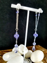 Image 4 of Tanzanite Blue Crystal Drops Handcut Czech and Swarovski Crystals Dancing Queen Sterling Silver C...