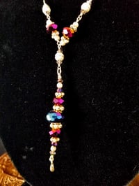 Image 2 of Flame Coated Dark Aurora Purple Red Czech Crystal and Sterling Silver Laser Etched Spheres Pendan...
