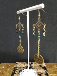 Image 4 of Glittering Green Crystals With Good Luck Coins and Swarovski Crystal on Fine Bronze Chain Extra L...