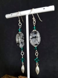 Image 1 of Lustrous Labradorite and Teal Swarovski Crystals with Silver Accents on Sterling Silver Hooks Lon...