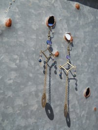 Image 3 of Lavender Aurora Borealis Coated Crystal Drops With Good Luck Coins on Fine Bronze Chain Extra Lon...