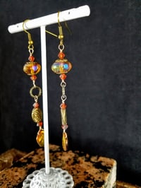 Image 2 of Fall Leaves Bronze Accents and Hand Cut Amber Topaz Czech Crystal and Leaf Drops Swarovski Crysta...
