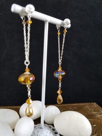 Image 5 of Aurora Borealis Coated Amber Glass Drops and Swarovski Dancing Queen Thai Hilltribe Sterling Chai...