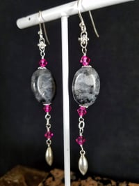 Image 3 of Lustrous Labradorite and Magenta Swarovski Crystals with Silver Accents on Sterling Silver Hooks ...