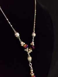 Image 3 of Flame Coated Dark Aurora Purple Red Czech Crystal and Sterling Silver Laser Etched Spheres Pendan...