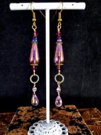 Image 1 of Glorious Purple Lavender Rainbow Aurora Borealis Crystals Picasso Coated Crystal Drops Bronze Acc...