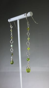 Image 1 of Spring Green Peridot Swarovski and Sterling Silver Czech Crystal Dancing Queen Fantasy Long Dangl...