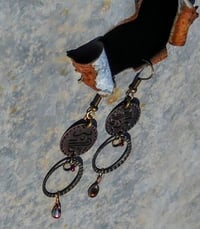 Image 2 of Lucky Coins, Bronze Rings, and Red Picasso Tear Drops Bronze Hook Dangling Fantasy Tribal Dance E...