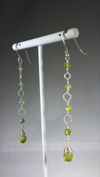 Image 2 of Spring Green Peridot Swarovski and Sterling Silver Czech Crystal Dancing Queen Fantasy Long Dangl...