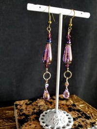 Image 2 of Glorious Purple Lavender Rainbow Aurora Borealis Crystals Picasso Coated Crystal Drops Bronze Acc...