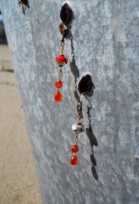 Image 1 of Yellow, Orange, Red and Sterling Swirls Bead, and Hand Painted Orange Double Cathedral Vintage Cr...