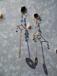 Image 5 of Lavender Aurora Borealis Coated Crystal Drops With Good Luck Coins on Fine Bronze Chain Extra Lon...