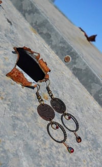 Image 3 of Lucky Coins, Bronze Rings, and Red Picasso Tear Drops Bronze Hook Dangling Fantasy Tribal Dance E...