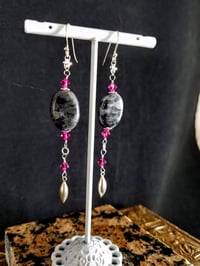 Image 5 of Lustrous Labradorite and Magenta Swarovski Crystals with Silver Accents on Sterling Silver Hooks ...