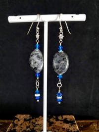 Image 1 of Lustrous Labradorite and Sapphire Blue Swarovski Crystals with Silver Accents on Sterling Silver ...