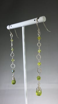 Image 3 of Spring Green Peridot Swarovski and Sterling Silver Czech Crystal Dancing Queen Fantasy Long Dangl...