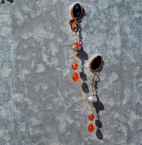 Image 2 of Yellow, Orange, Red and Sterling Swirls Bead, and Hand Painted Orange Double Cathedral Vintage Cr...