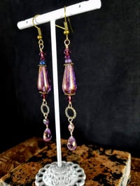Image 3 of Glorious Purple Lavender Rainbow Aurora Borealis Crystals Picasso Coated Crystal Drops Bronze Acc...