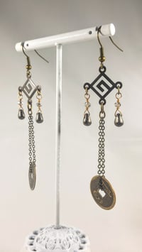 Image 3 of Natural Stone Drops With Good Luck Coins Swarovski and Czech Crystal on Fine Bronze Chain Extra L...