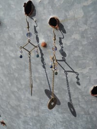 Image 6 of Lavender Aurora Borealis Coated Crystal Drops With Good Luck Coins on Fine Bronze Chain Extra Lon...