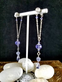 Image 7 of Tanzanite Blue Crystal Drops Handcut Czech and Swarovski Crystals Dancing Queen Sterling Silver C...