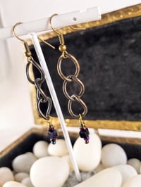 Image 3 of Purple Sparkle Cubes With Flame Coated Swarovski and Bronze Chain Wire Hook Dangling Earrings for...