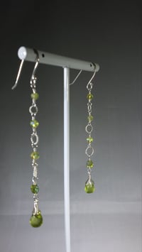 Image 4 of Spring Green Peridot Swarovski and Sterling Silver Czech Crystal Dancing Queen Fantasy Long Dangl...