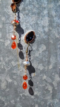 Image 3 of Yellow, Orange, Red and Sterling Swirls Bead, and Hand Painted Orange Double Cathedral Vintage Cr...