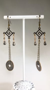 Image 4 of Natural Stone Drops With Good Luck Coins Swarovski and Czech Crystal on Fine Bronze Chain Extra L...