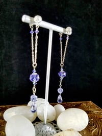 Image 8 of Tanzanite Blue Crystal Drops Handcut Czech and Swarovski Crystals Dancing Queen Sterling Silver C...