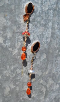 Image 4 of Yellow, Orange, Red and Sterling Swirls Bead, and Hand Painted Orange Double Cathedral Vintage Cr...