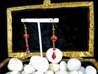 Image 1 of Long Red Dancing Queen Cut Crystal Swinging Good Time Bronze Hook and Accent Earrings