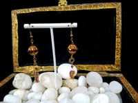 Image 1 of Long Bronze and Brown Pumpkin Ring and Fall Leaves Dangling Dancing Queen Earrings