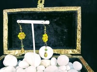 Image 1 of Spring Green Flowers Picasso Coated Drops Bronze Rings and Olivine Swarovski Delightful Fantasy B...